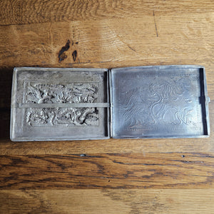 Chinese Dragon Silver Plate Cigarette Case Vintage Art Deco Period