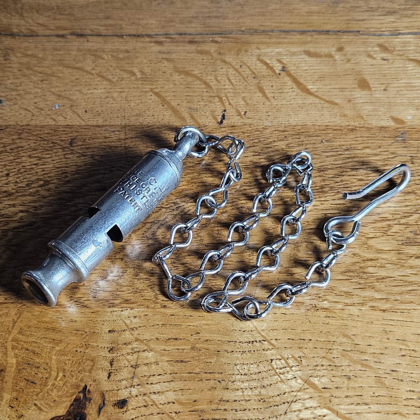 'The City Police or Fire Whistle' with Police Chain in Chromed Brass Vintage Art Deco