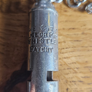 'The City Police or Fire Whistle' with Police Chain in Chromed Brass Vintage Art Deco