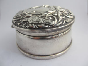 Green Man and Birds English Sterling Silver Trinket Jewellery Box Vintage