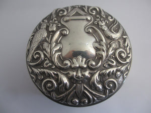 Green Man and Birds English Sterling Silver Trinket Jewellery Box Vintage