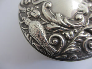 Green Man and Birds English Sterling Silver Trinket Jewellery Box Vintage