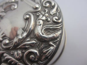 Green Man and Birds English Sterling Silver Trinket Jewellery Box Vintage