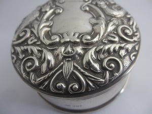 Green Man and Birds English Sterling Silver Trinket Jewellery Box Vintage