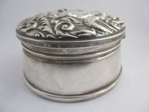 Green Man and Birds English Sterling Silver Trinket Jewellery Box Vintage