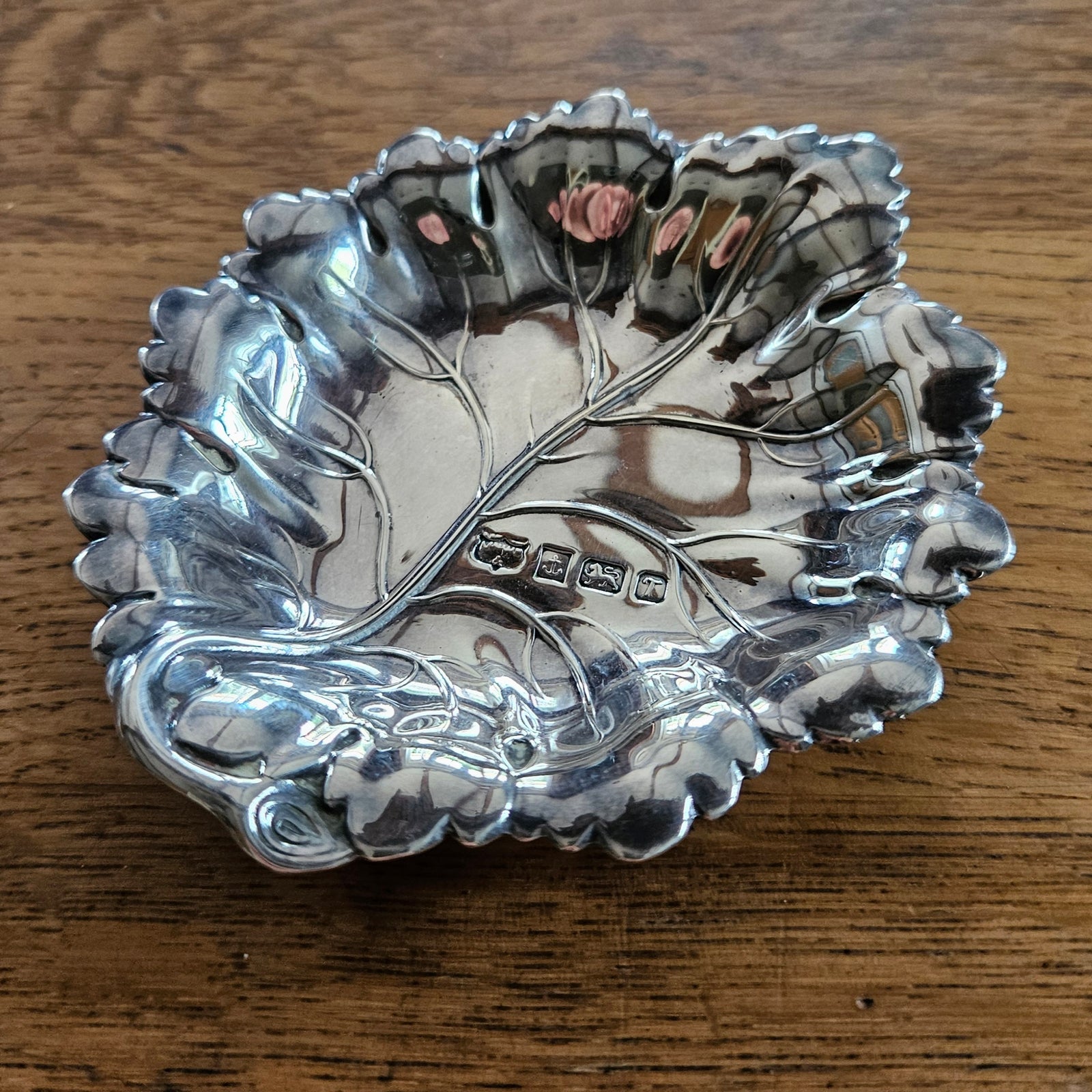 English Sterling Silver Leaf Dish Pin Tray by Mappin & Webb Ltd Vintage