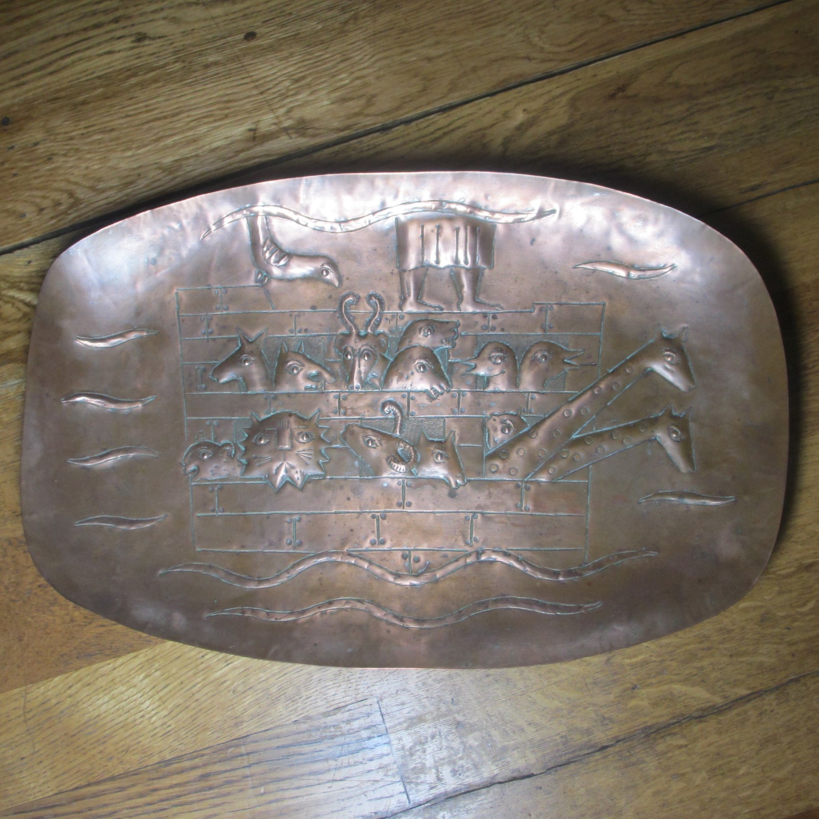 Noah's Arc Israeli Yaad R&M Hammered Copper Dish or Wall Plaque Vintage c1950