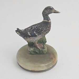 Austrian Cold Painted Bronze Mallard Duck Bird Menu Holder Vintage Art Deco