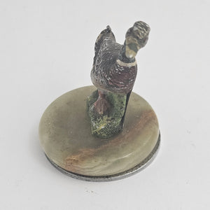 Austrian Cold Painted Bronze Mallard Duck Bird Menu Holder Vintage Art Deco