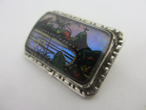 Tropical Morpho Butterfly Wing Sterling Silver Brooch Vintage Art Deco c1930