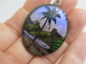 Tropical Morpho Butterfly Wing Sterling Silver Pendant Vintage Art Deco c1930