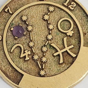 Pisces Zodiac Talisman Cabochon Amethyst 9k Gold Pendant Vintage c1970