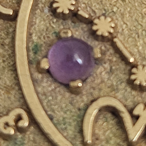 Pisces Zodiac Talisman Cabochon Amethyst 9k Gold Pendant Vintage c1970