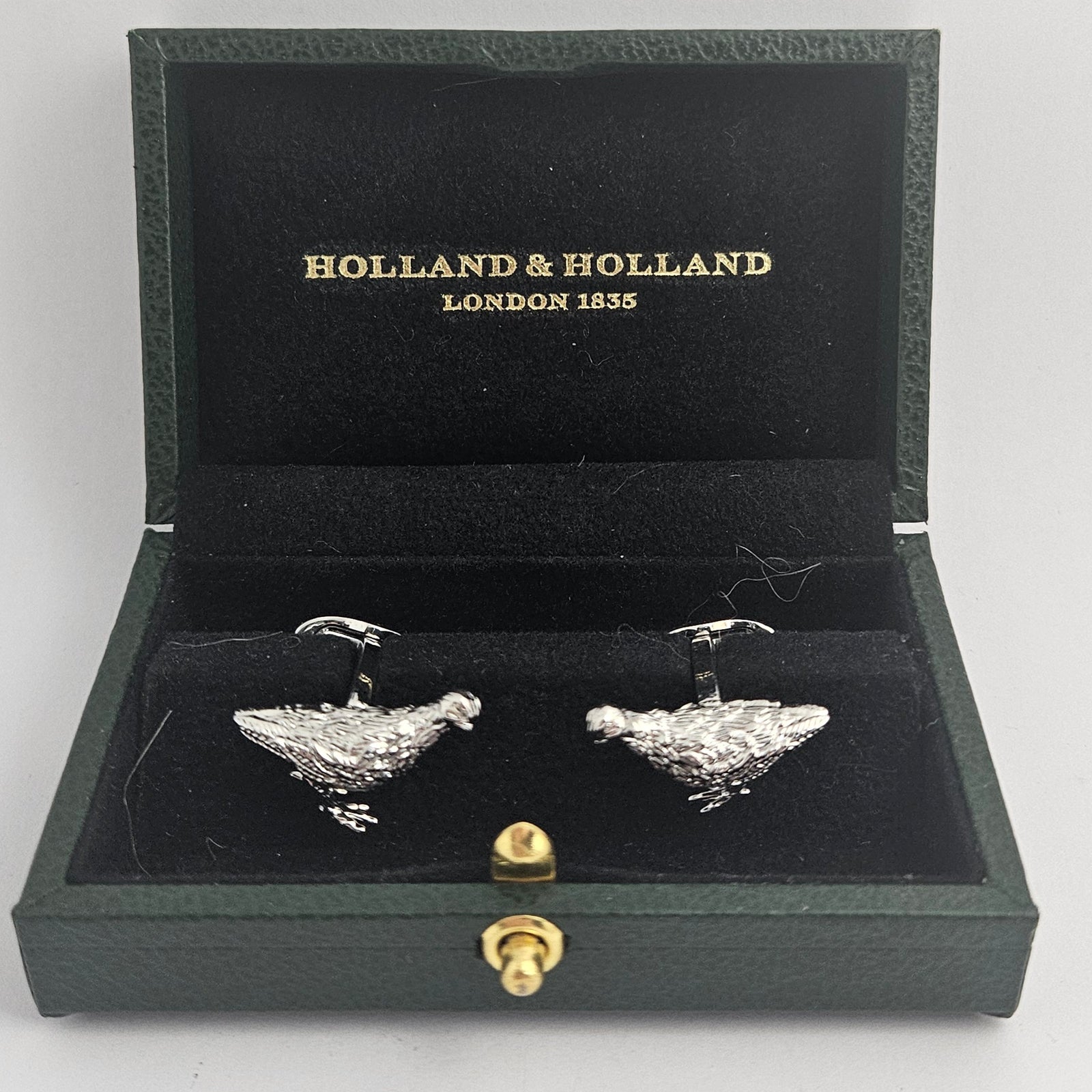 Grouse Bird Cufflinks Rhodium Plated Boxed Vintage