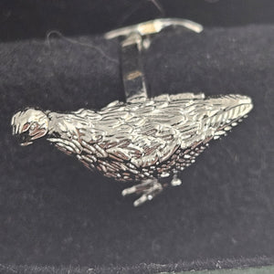 Grouse Bird Cufflinks Rhodium Plated Boxed Vintage