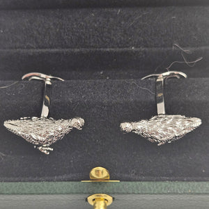 Grouse Bird Cufflinks Rhodium Plated Boxed Vintage