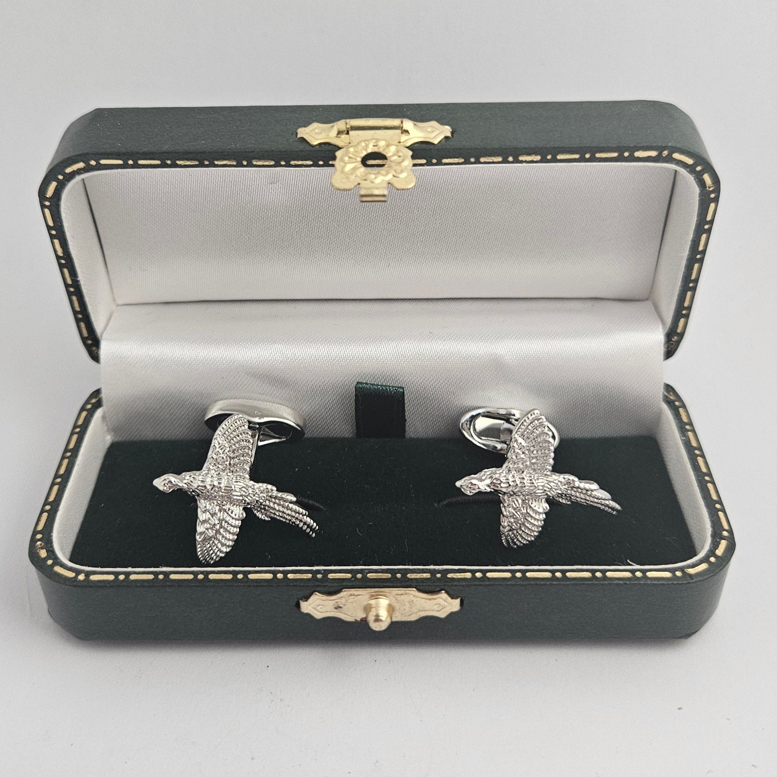 Pheasant Bird Cufflinks Rhodium Plated Boxed Vintage
