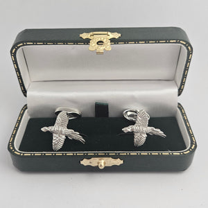 Pheasant Bird Cufflinks Rhodium Plated Boxed Vintage