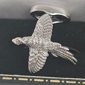 Pheasant Bird Cufflinks Rhodium Plated Boxed Vintage