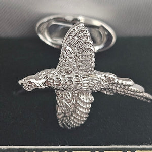 Pheasant Bird Cufflinks Rhodium Plated Boxed Vintage