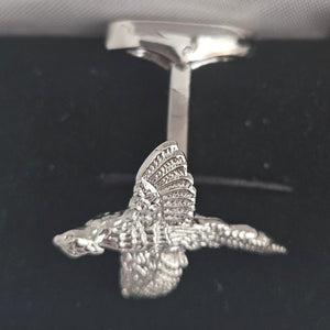 Pheasant Bird Cufflinks Rhodium Plated Boxed Vintage