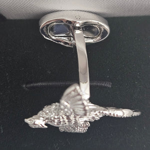 Pheasant Bird Cufflinks Rhodium Plated Boxed Vintage