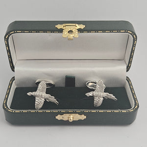 Pheasant Bird Cufflinks Rhodium Plated Boxed Vintage