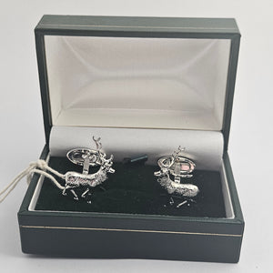 Stag Deer Cufflinks Rhodium Plated Boxed Vintage