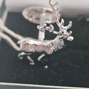 Stag Deer Cufflinks Rhodium Plated Boxed Vintage