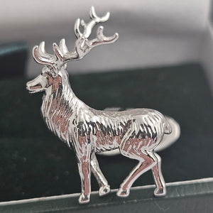 Stag Deer Cufflinks Rhodium Plated Boxed Vintage