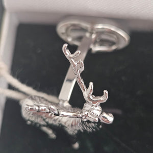 Stag Deer Cufflinks Rhodium Plated Boxed Vintage