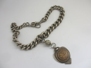 Chunky Double Albert Watch Chain with Rugby Schools Fob Vintage Art Deco