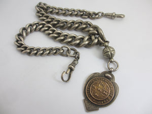 Chunky Double Albert Watch Chain with Rugby Schools Fob Vintage Art Deco