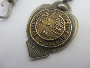 Chunky Double Albert Watch Chain with Rugby Schools Fob Vintage Art Deco