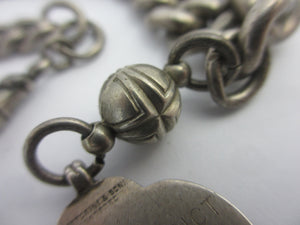 Chunky Double Albert Watch Chain with Rugby Schools Fob Vintage Art Deco