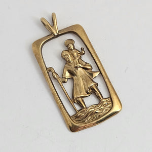 St Christopher 9k Gold Pendant Vintage English Hallmark 1984