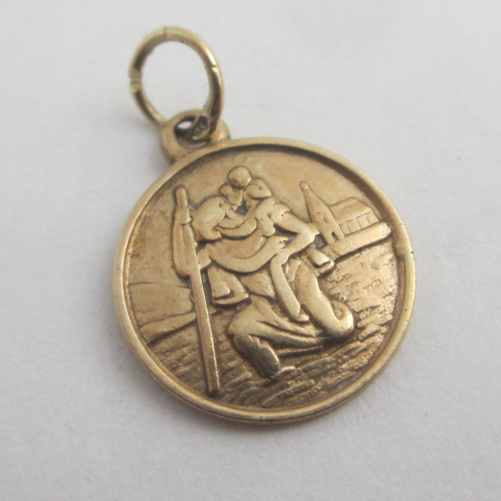 Saint St Christopher 9k Gold Pendant or Charm Vintage 1972