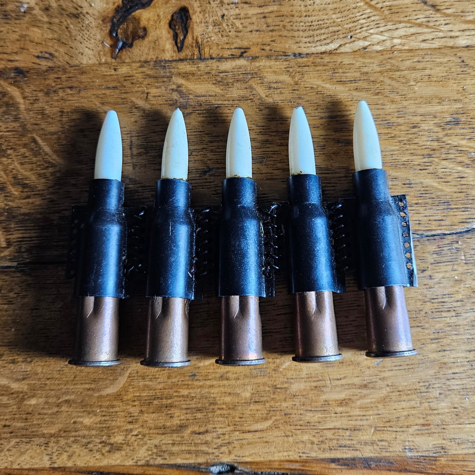 5 Dummy Practice Bullets in Copper and Plastic Vintage WWII