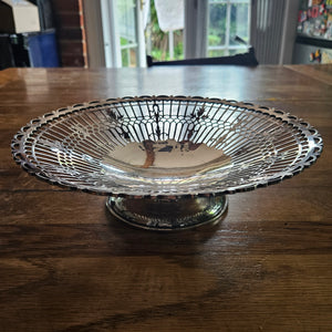 Reticulated Cake or Fruit Stand Dish English Sterling Silver by Walker & Hall Vintage Art Deco