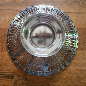 Reticulated Cake or Fruit Stand Dish English Sterling Silver by Walker & Hall Vintage Art Deco
