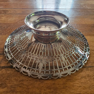 Reticulated Cake or Fruit Stand Dish English Sterling Silver by Walker & Hall Vintage Art Deco