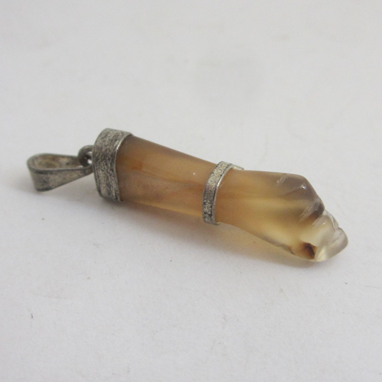 Rock Crystal Figa Hand Fist Sterling Silver Pendant Vintage c1980