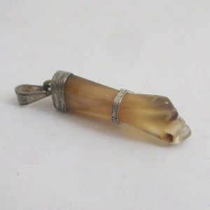 Rock Crystal Figa Hand Fist Sterling Silver Pendant Vintage c1980