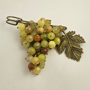 Bunch of Agate Grapes on Base Metal Brooch Pin Vintage