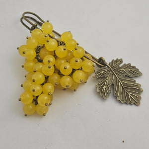 Bunch of Agate Grapes on Base Metal Brooch Pin Vintage