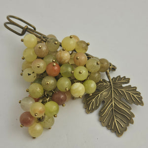 Bunch of Agate Grapes on Base Metal Brooch Pin Vintage
