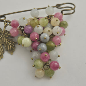 Bunch of Agate Grapes on Base Metal Brooch Pin Vintage