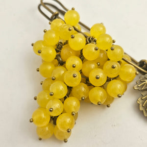 Bunch of Agate Grapes on Base Metal Brooch Pin Vintage