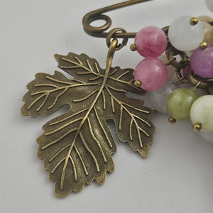 Bunch of Agate Grapes on Base Metal Brooch Pin Vintage
