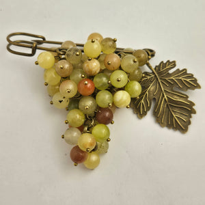 Bunch of Agate Grapes on Base Metal Brooch Pin Vintage